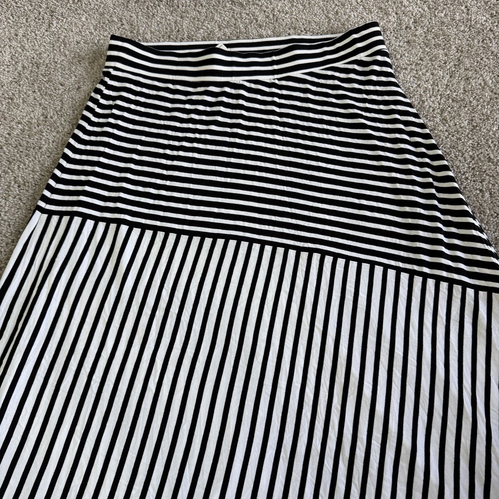 INC International Concepts Skirt Womens L Black White Striped Maxi Jersey Casual